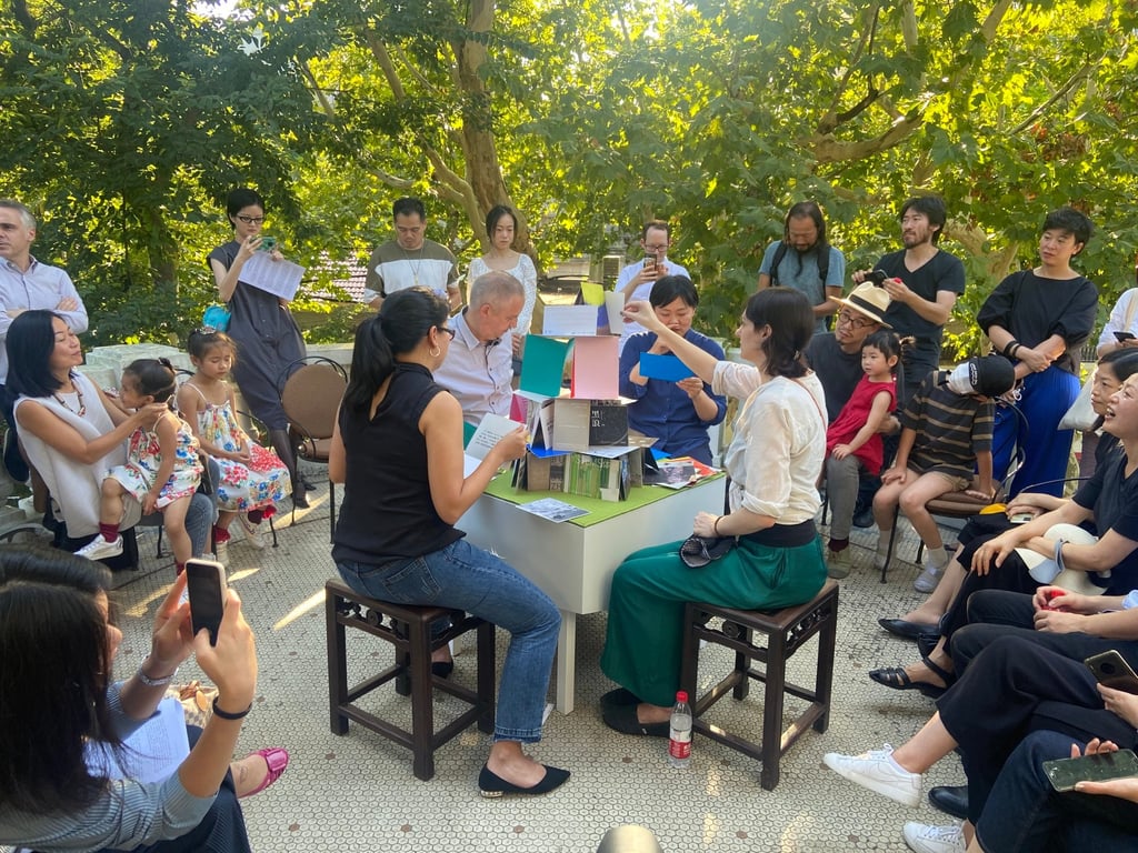 An event called “DeYi Studio: Inside the Magic Circle”, created by artist duo Xia Yilan and Paul Devautour, held on the terrace of the French consul general’s residence in Shanghai in October 2021. Photo: Alice Chen An event called “DeYi Studio: Inside the Magic Circle”, created by artist duo Xia Yilan and Paul Devautour, held on the terrace of the French consul general’s residence in Shanghai in October 2021. Photo: Alice Chen