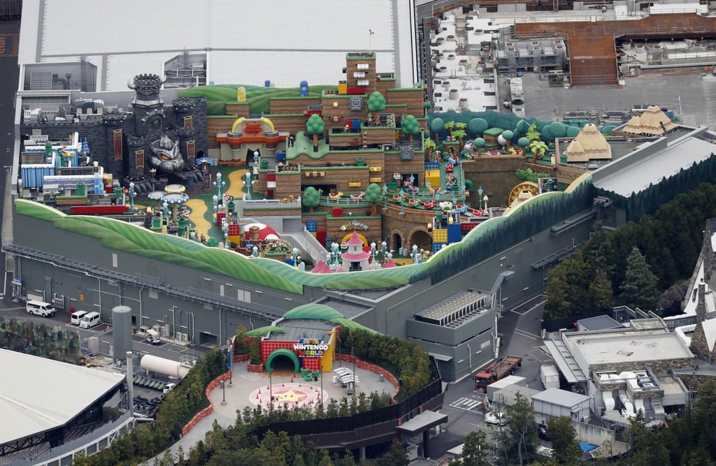 A photo taken on November 25, 2020, from a Kyodo News helicopter shows Super Nintendo World, an attraction area featuring the popular video game character Mario, at Universal Studios Japan in Osaka. The area opened to the public in 2021. Photo: Kyodo