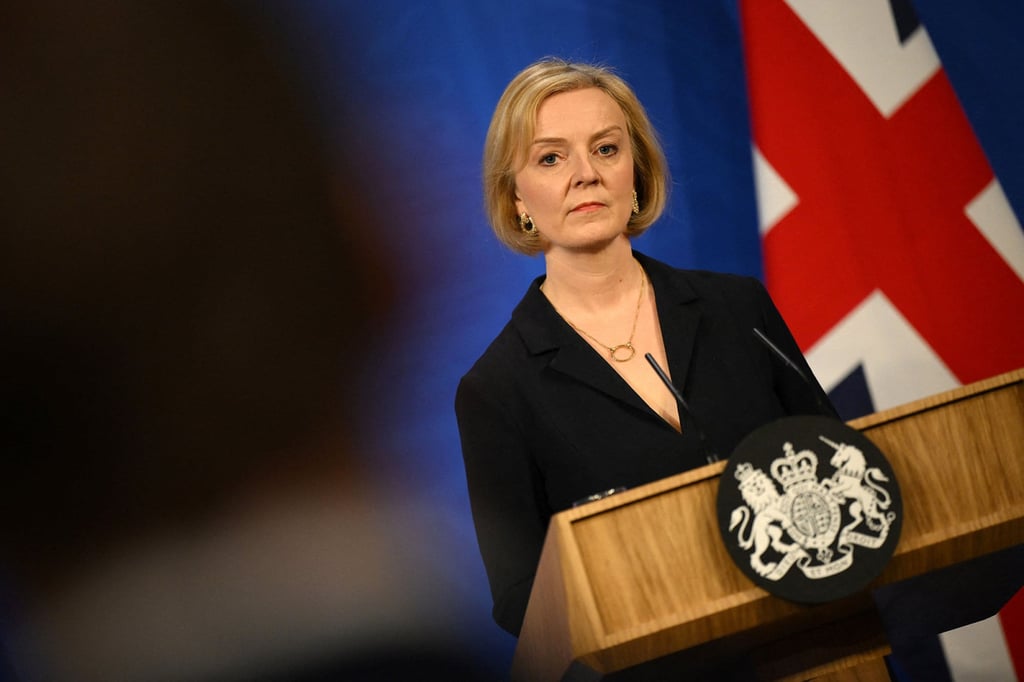 In a hurried news conference soon after dismissing Finance Minister Kwasi Kwarteng on Friday, Truss said the corporation tax rate would increase, abandoning her plan to keep it at current levels, and government spending would rise by less than previously planned. Photo: AFP In a hurried news conference soon after dismissing Finance Minister Kwasi Kwarteng on Friday, Truss said the corporation tax rate would increase, abandoning her plan to keep it at current levels, and government spending would rise by less than previously planned. Photo: AFP