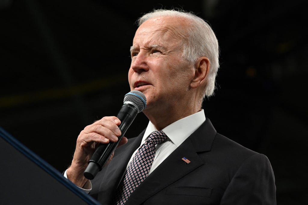 US President Joe Biden speaking last week in Poughkeepsie, New York, about creating jobs. Photo: AFP/Getty Images/TNS