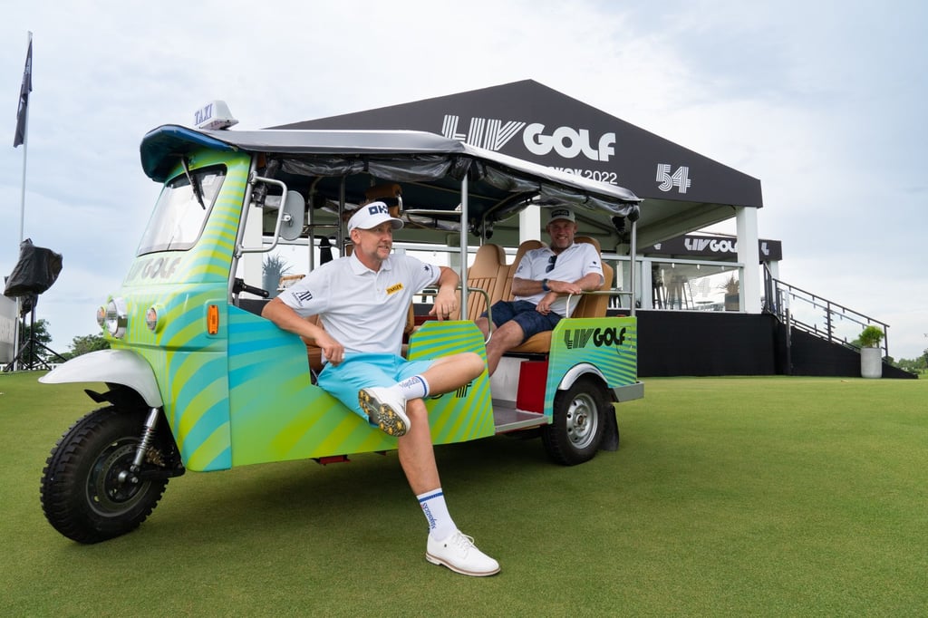 Ian Poulter and Lee Westwood sitting in Tuk tuks ahead at the LIV Golf Invitational Bangkok. Photo: LIV Golf Ian Poulter and Lee Westwood sitting in Tuk tuks ahead at the LIV Golf Invitational Bangkok. Photo: LIV Golf