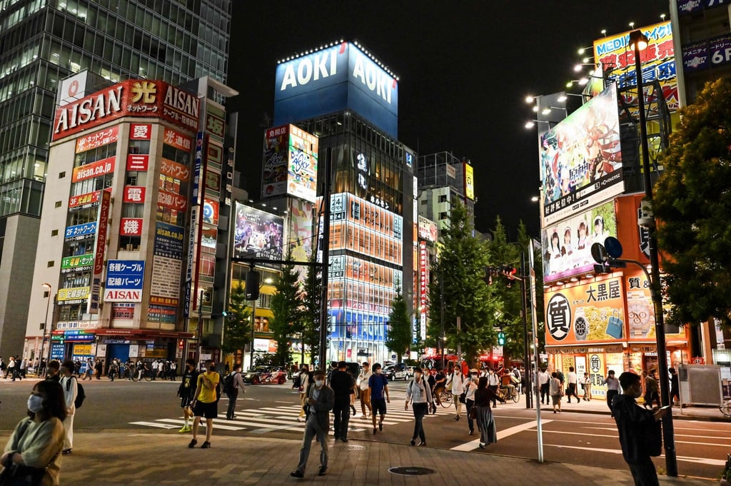 Pedestrians in the popular electronics shopping area of Akihabara in Tokyo. Photo: AFP