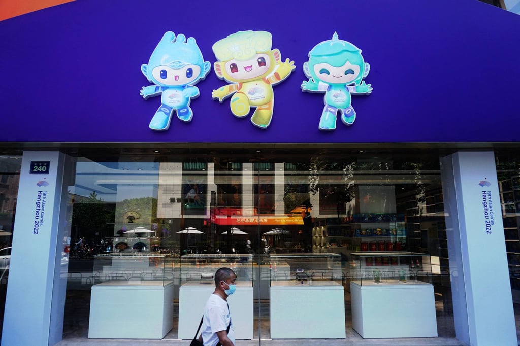Mascots of the 2022 Asian Games are seen in Hangzhou. Photo: AFP