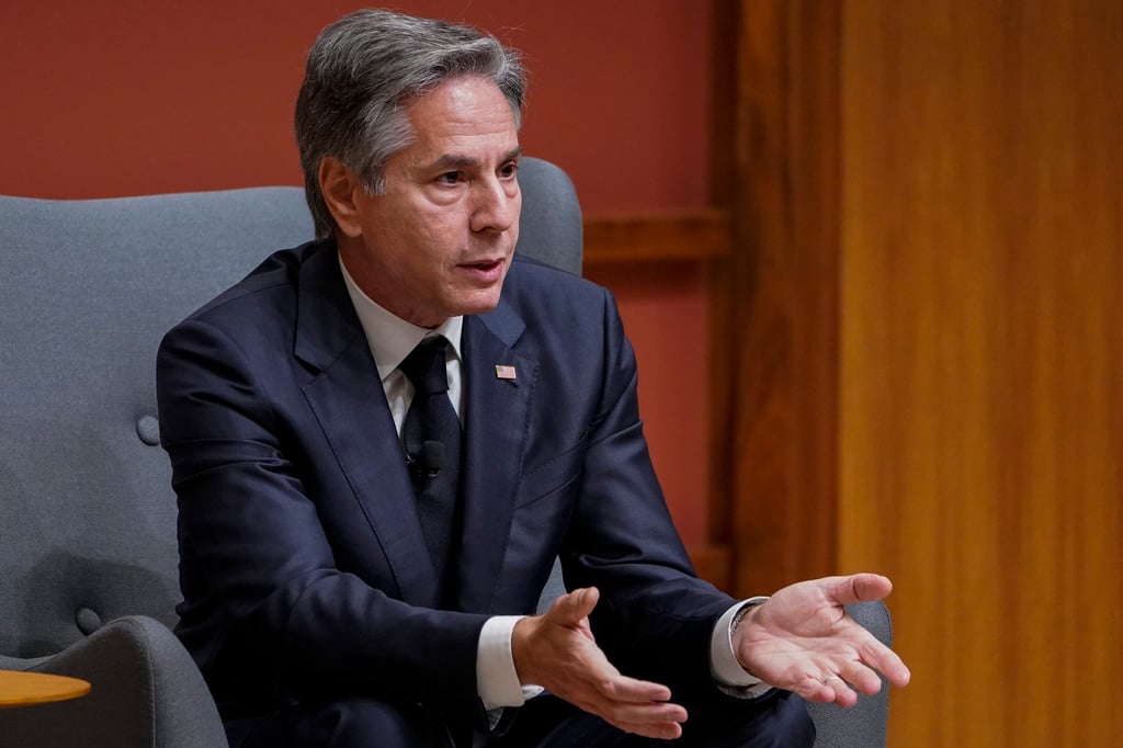 US Secretary of State Antony Blinken speaking to students at Stanford University on Monday. Photo: AP