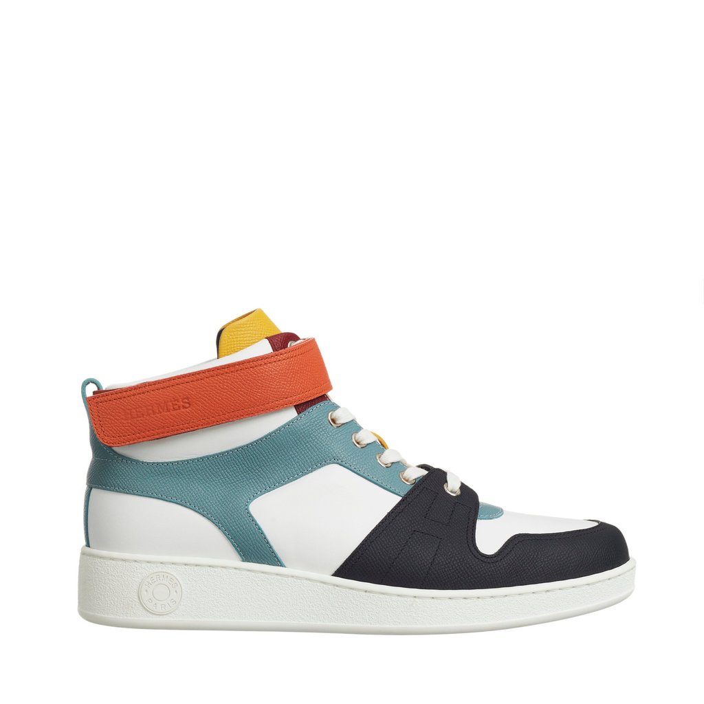 Hermès high-top trainer in Epsom calfskin and calfskin. Hermès high-top trainer in Epsom calfskin and calfskin.
