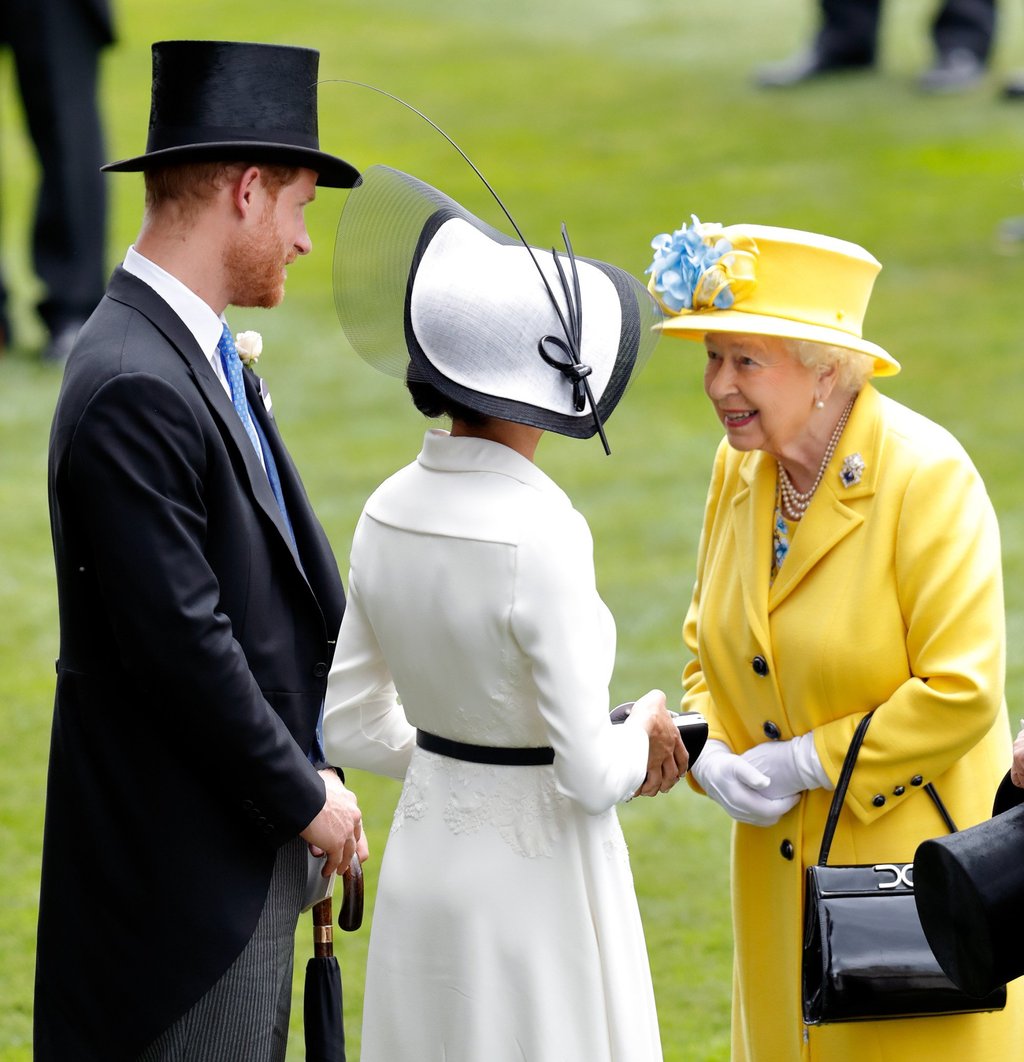Prince Harry, Duke of Sussex, Meghan, Duchess of Sussex and Queen Elizabeth attend Royal Ascot at Ascot Racecourse, in June 2018. Photo: Getty Images