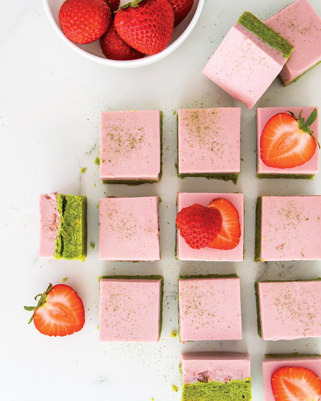 Berry matcha cream bars are best made with raspberry or strawberry jam. Photo: Nicole Soper Photography Berry matcha cream bars are best made with raspberry or strawberry jam. Photo: Nicole Soper Photography