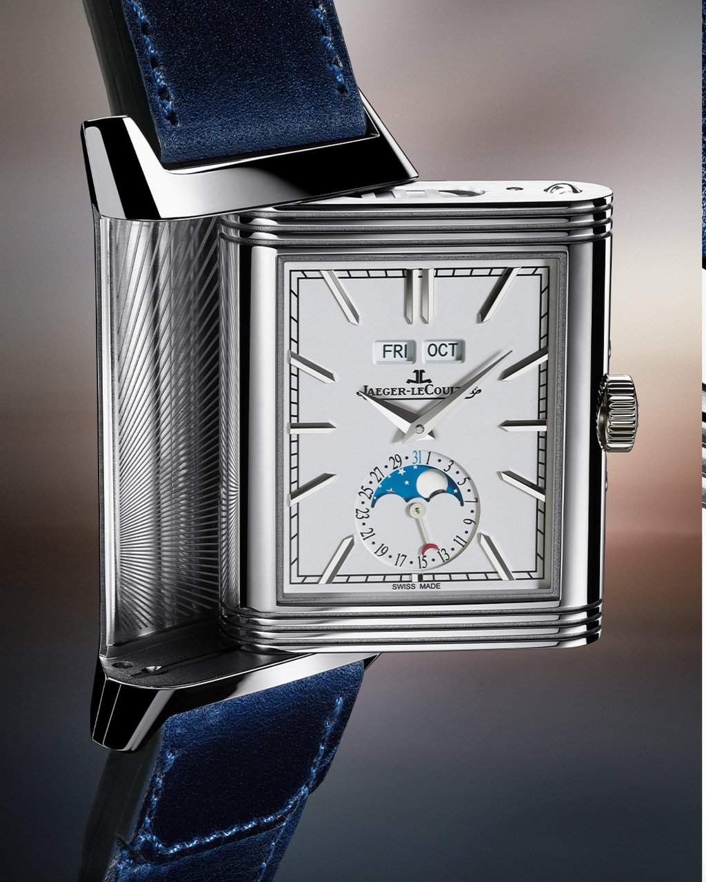 Jaeger-LeCoultre’s new Reverso Tribute Duoface Calendar, showcasing its signature reversible face.