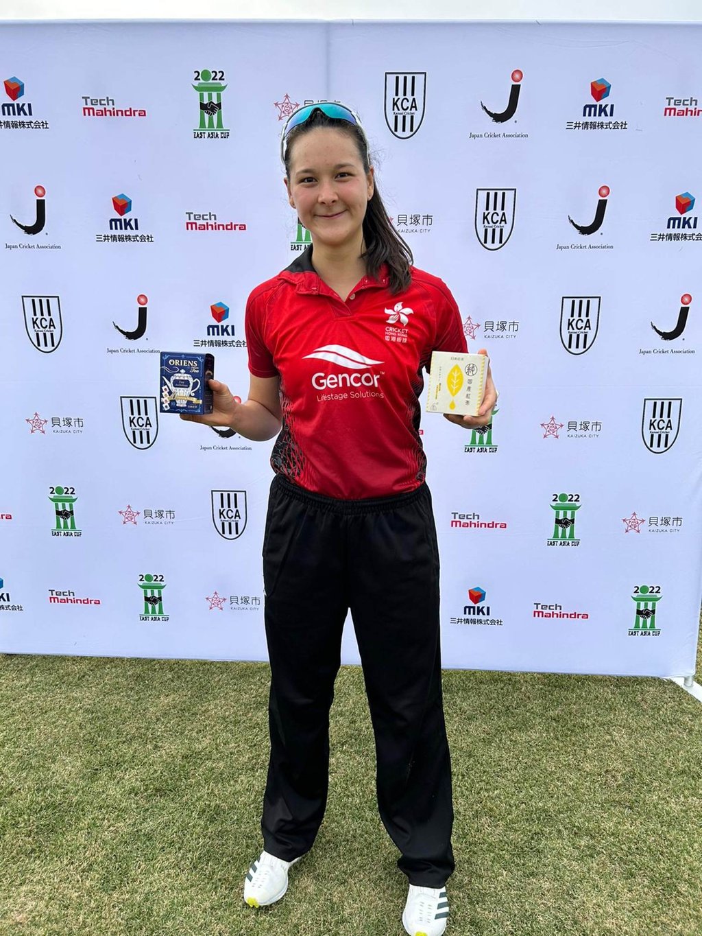 Mariko Hill picked up the deserved player of the match award, proving dangerous with the bat and ball. Photo: Cricket Hong Kong Mariko Hill picked up the deserved player of the match award, proving dangerous with the bat and ball. Photo: Cricket Hong Kong