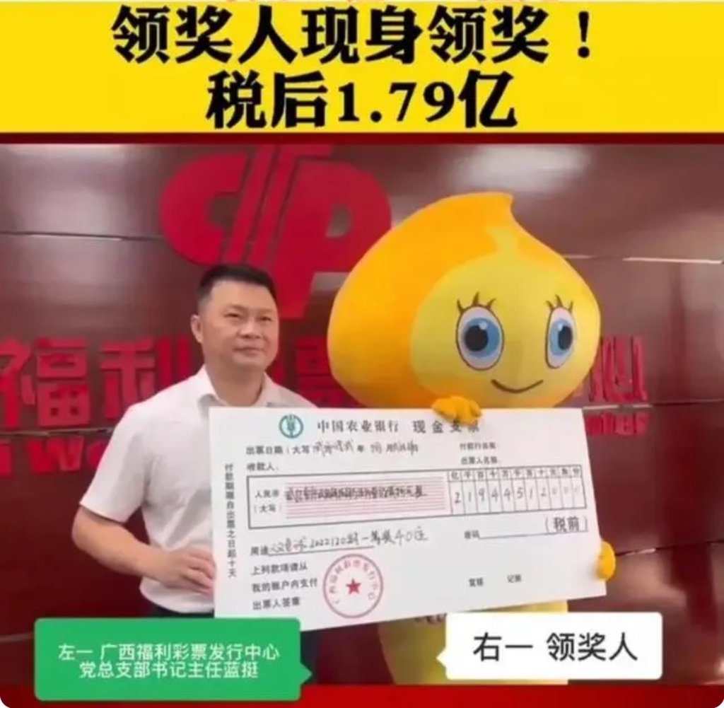 The man, surnamed Li (right), wears a cartoon costume to accept his lottery jackpot. Photo: Baidu The man, surnamed Li (right), wears a cartoon costume to accept his lottery jackpot. Photo: Baidu