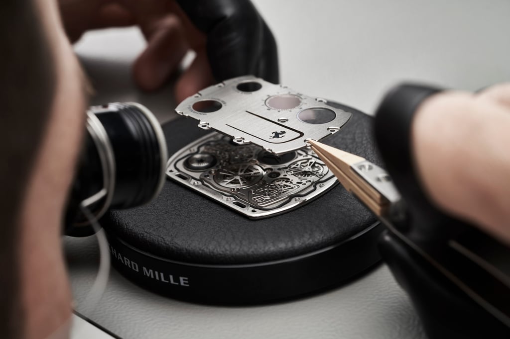 The movement of Richard Mille’s RM UP-01 Ferrari is integrated into its case.