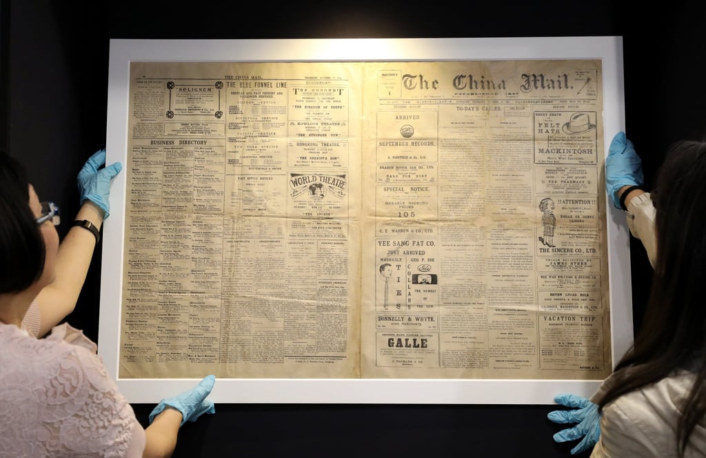 Pages from a decades-old issue of The China Mail reflect Hong Kong’s long history of journalism. Photo: Dickson Lee