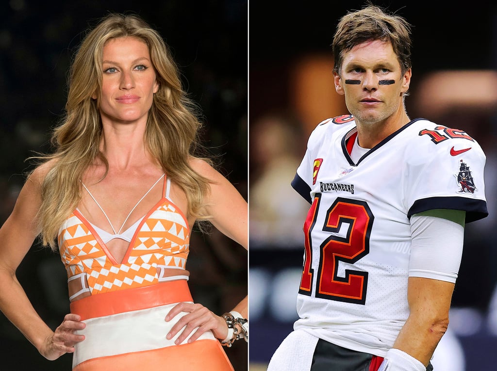 (Left) Brazilian supermodel Gisele Bundchen models the Colcci Summer collection at Sao Paulo Fashion Week in April 2015. (Right) Tampa Bay Buccaneers quarterback Tom Brady is seen before an NFL football game in New Orleans in September 2021. Photos: AP (Left) Brazilian supermodel Gisele Bundchen models the Colcci Summer collection at Sao Paulo Fashion Week in April 2015. (Right) Tampa Bay Buccaneers quarterback Tom Brady is seen before an NFL football game in New Orleans in September 2021. Photos: AP