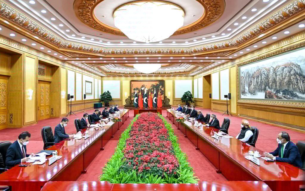 The leaders also discussed defence, trade, agriculture, health, energy and disaster preparedness, according to a statement from Islamabad. Photo: Xinhua The leaders also discussed defence, trade, agriculture, health, energy and disaster preparedness, according to a statement from Islamabad. Photo: Xinhua