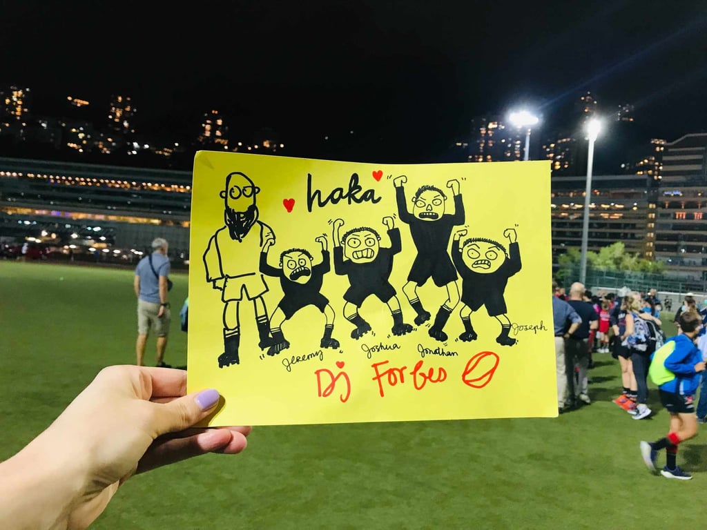 Young Hong Kong rugby fans presented All Blacks legend DJ Forbes with this piece of art during a special rugby clinic at Happy Valley Race Course. Photo: Matthew Eaton Young Hong Kong rugby fans presented All Blacks legend DJ Forbes with this piece of art during a special rugby clinic at Happy Valley Race Course. Photo: Matthew Eaton