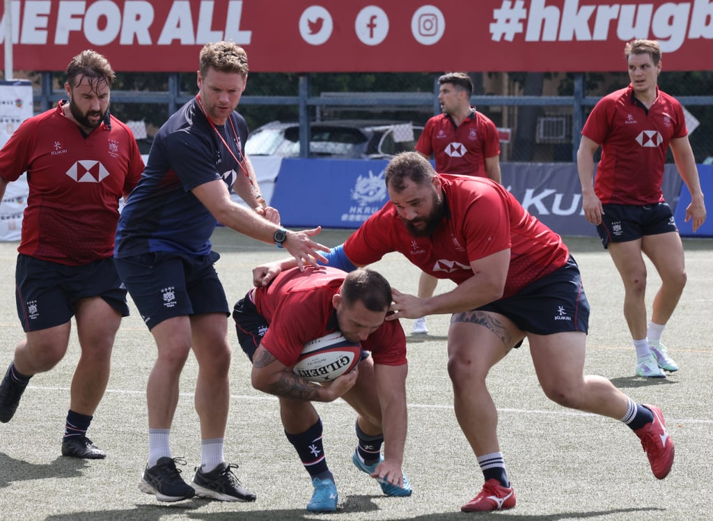 Hong Kong’s men’s rugby squad take part in a training session at King’s Park on October 22. Photo: Jonathan Wong