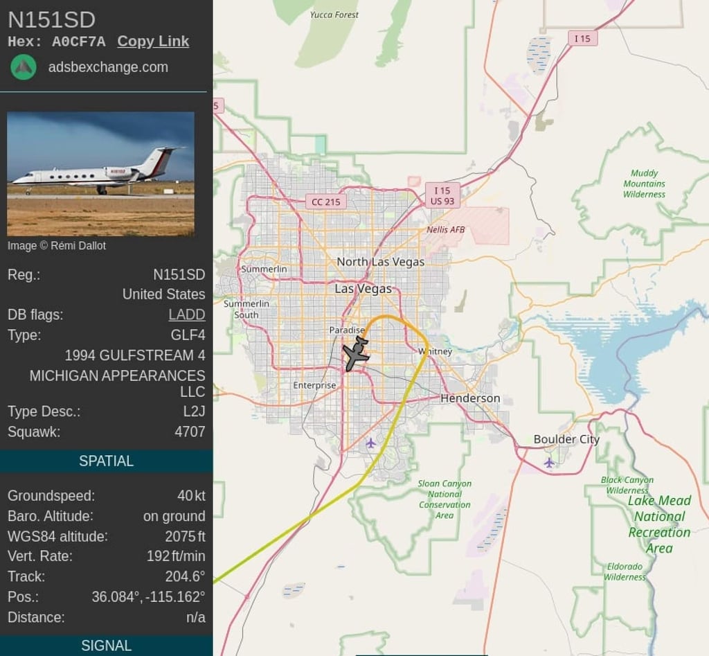 Floyd Mayweather’s jet landed in Las Vegas, with an approximate flight time of 42 minutes. Photo: @CelebJets/Twitter Floyd Mayweather’s jet landed in Las Vegas, with an approximate flight time of 42 minutes. Photo: @CelebJets/Twitter