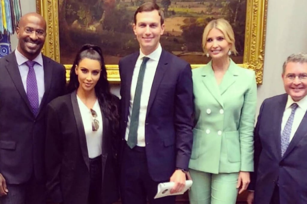 Kim Kardashian with Jared Kushner and Ivanka Trump. Photo: @IvankaTrump/Instagram