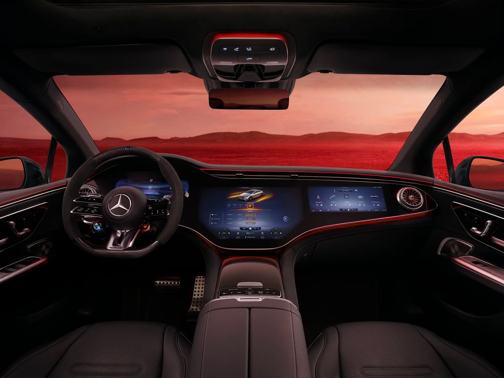 Mercedes-AMG EV owners will not lose out on the emotional experience of driving a fast car, with an enhanced speaker system that mimics the roar of an engine. Photo: Mercedes-Benz Mercedes-AMG EV owners will not lose out on the emotional experience of driving a fast car, with an enhanced speaker system that mimics the roar of an engine. Photo: Mercedes-Benz