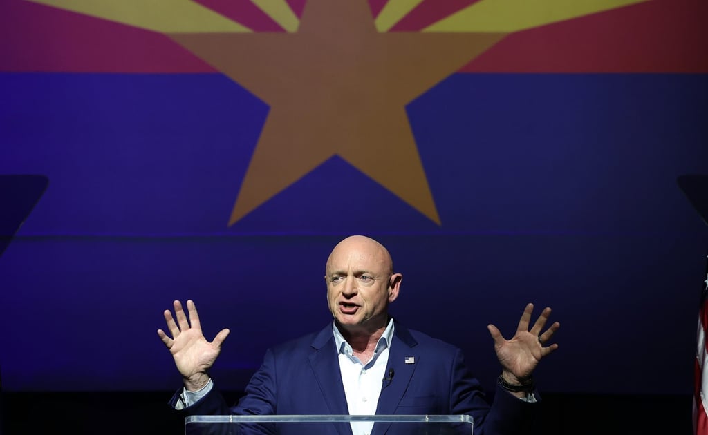 US Senator Mark Kelly, Democrat of Arizona, addressing supporters on election night in Tucson. Photo: Getty Images/AFP US Senator Mark Kelly, Democrat of Arizona, addressing supporters on election night in Tucson. Photo: Getty Images/AFP