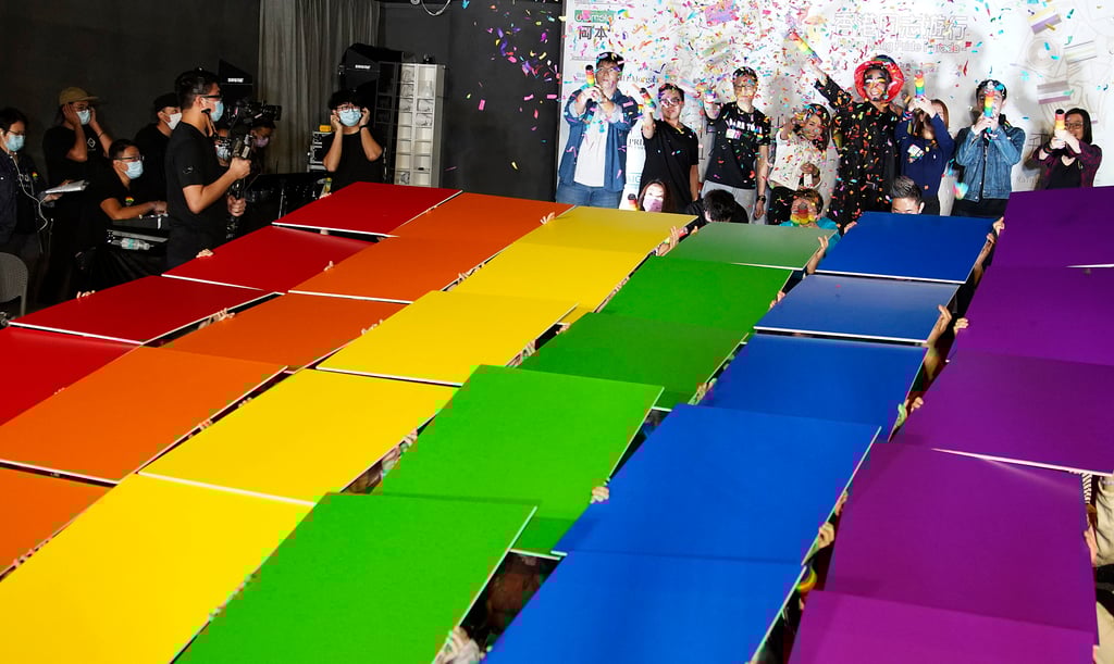 The opening ceremony of the 2020 Hong Kong Pride parade at the Fortune Metropolis in Hung Hom, although the format was restricted because of Covid-19 precautions. Photo: Winson Wong The opening ceremony of the 2020 Hong Kong Pride parade at the Fortune Metropolis in Hung Hom, although the format was restricted because of Covid-19 precautions. Photo: Winson Wong