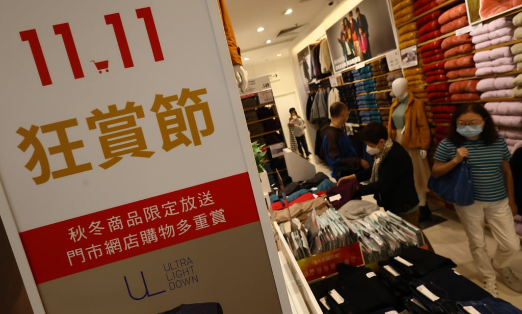 People shopping during a November 11 Singles’ Day promotion at a clothing store in Hong Kong on Friday. Photo: SCMP/ Dickson Lee