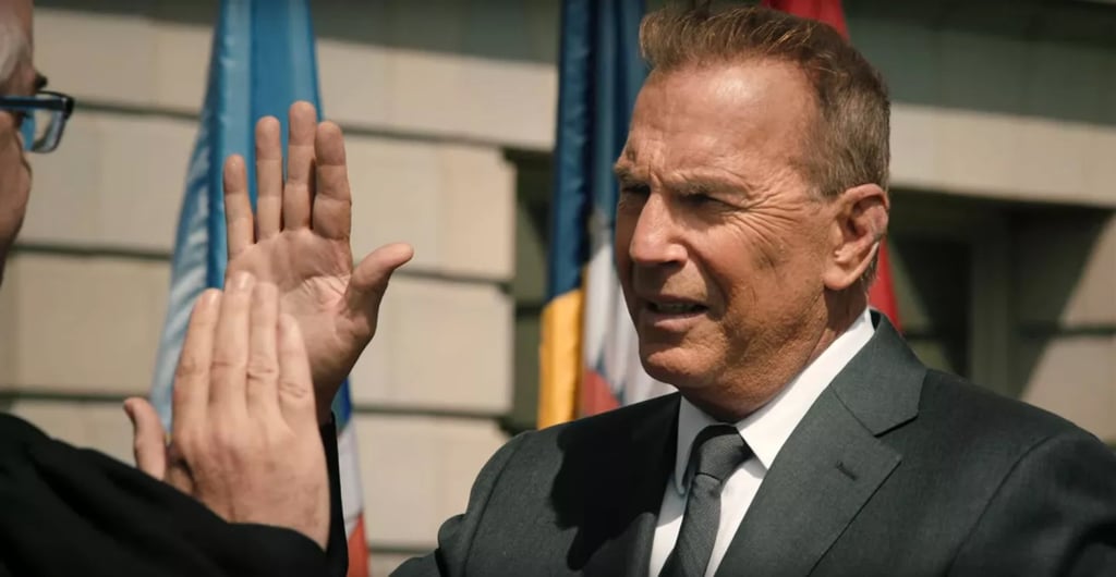 Costner as John Dutton in a still from Yellowstone. In season 5 he won election as governor of Montana, a role that will keep him away from his beloved ranch in season 6. Photo: Paramount Network