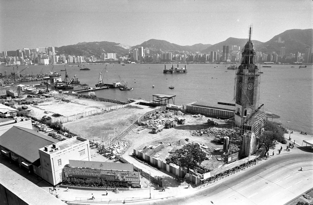 Hong Kong’s Cultural Centre in Tsim Sha Tsui was built on the plot of the old Kowloon Canton railway terminus. The old station’s clock tower is on the right of the photo, taken in 1978. Photo: SCMP Hong Kong’s Cultural Centre in Tsim Sha Tsui was built on the plot of the old Kowloon Canton railway terminus. The old station’s clock tower is on the right of the photo, taken in 1978. Photo: SCMP