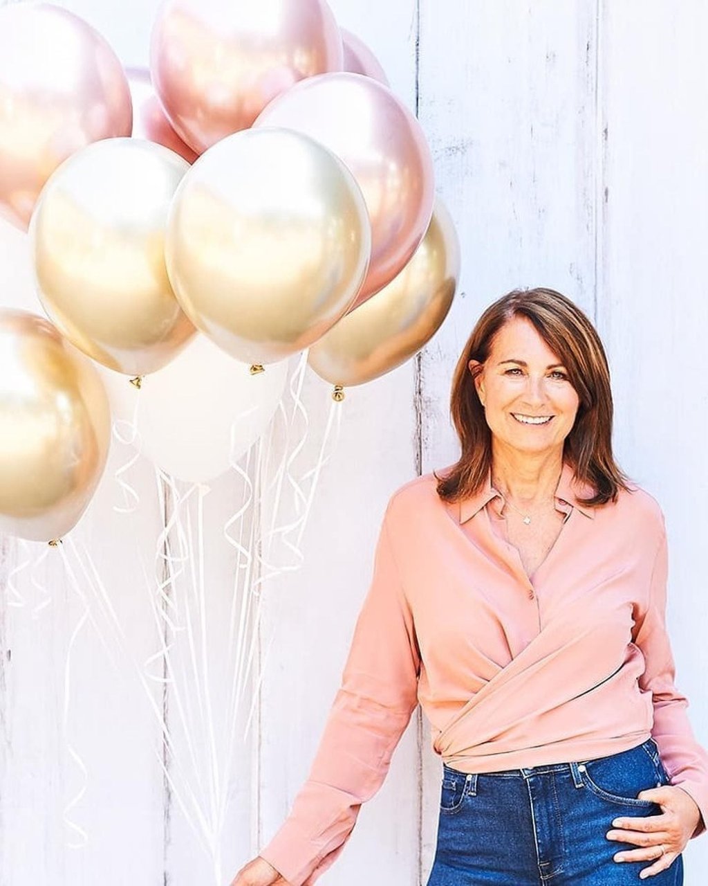 Striking resemblance: it’s hard to believe Carole Middleton is almost 70 – but not hard to believe Kate Middleton is her daughter. Photo: @partypieces