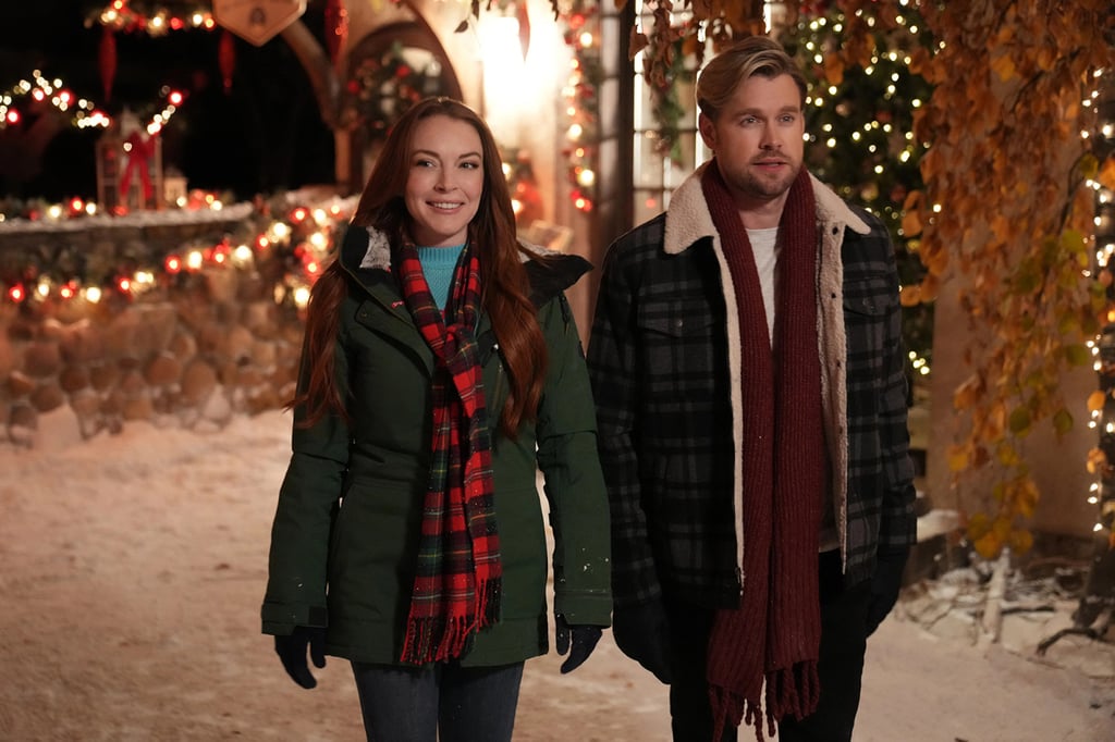 Lindsay Lohan, left, and Chord Overstreet in Falling for Christmas. Photo: Netflix Lindsay Lohan, left, and Chord Overstreet in Falling for Christmas. Photo: Netflix