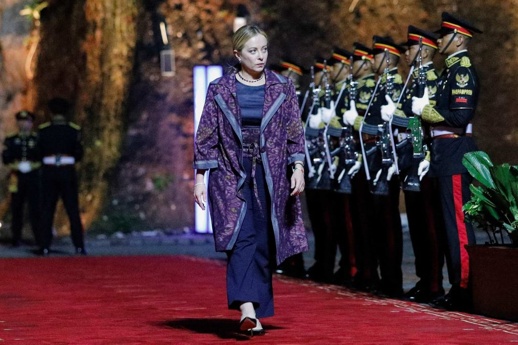 Italy’s Prime Minister Giorgia Meloni in Bali, Indonesia on Tuesday. Photo: AFP Italy’s Prime Minister Giorgia Meloni in Bali, Indonesia on Tuesday. Photo: AFP