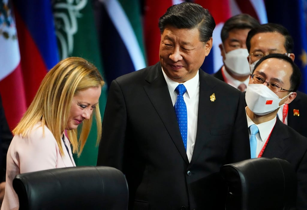 Italian Prime Minister Giorgia Meloni and Xi on Tuesday at the G20 summit in Bali. Photo: Canadian Press via ZUMA Press/dpa Italian Prime Minister Giorgia Meloni and Xi on Tuesday at the G20 summit in Bali. Photo: Canadian Press via ZUMA Press/dpa