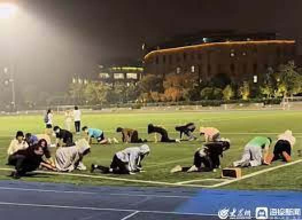Chinese students walk on all fours in the latest exercise craze to hit campuses. The workout, which some believe can improve whole-body strength, is spreading nationwide. Photo: WEIBO