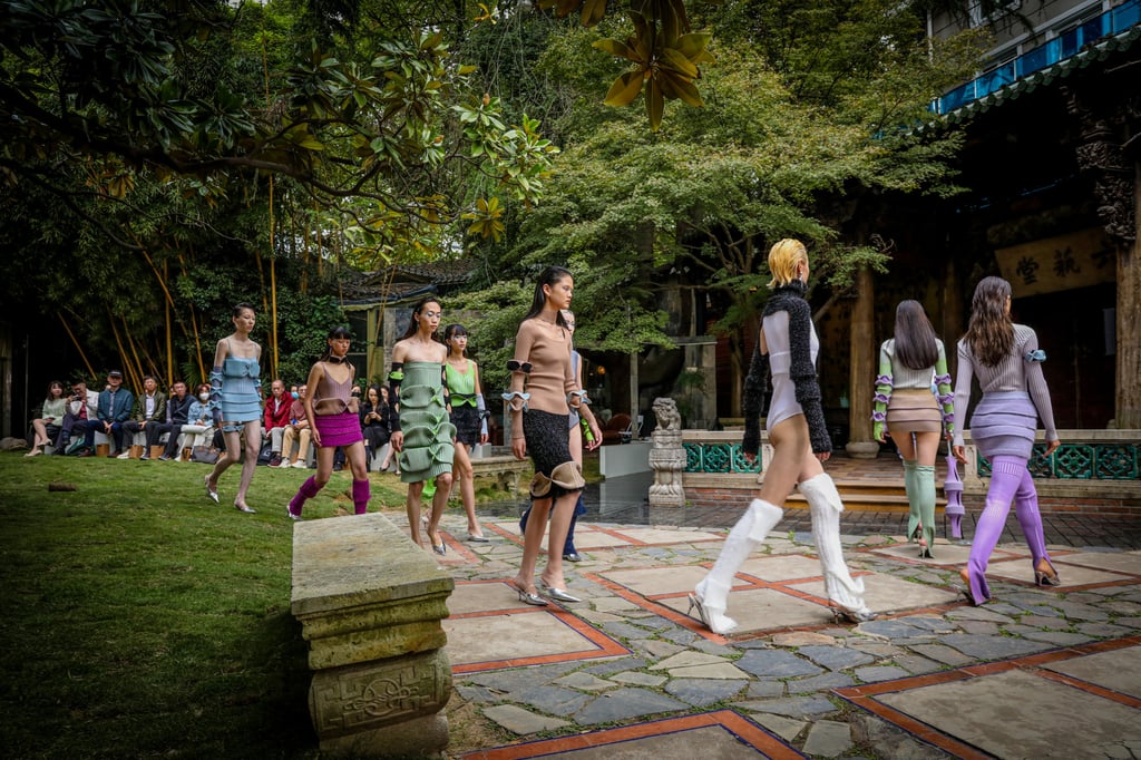 Models wearing designs using Vegatex’s barley-based leather at Shanghai Fashion Week on October 14, 2022. Photo: Handout