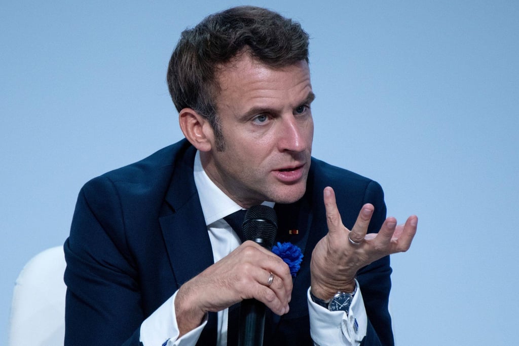 French President Emmanuel Macron at the Paris Peace Forum on November 11, 2022. Macron said the forum was meant to promote different views of the Ukraine war so as to retain unity in the international community. ​ Photo: Bloomberg