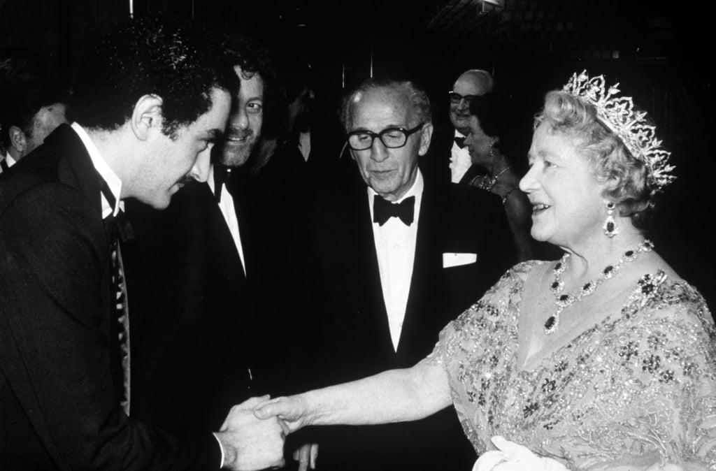 Dodi Fayed meets the Queen Mother. Photo: Rex Features