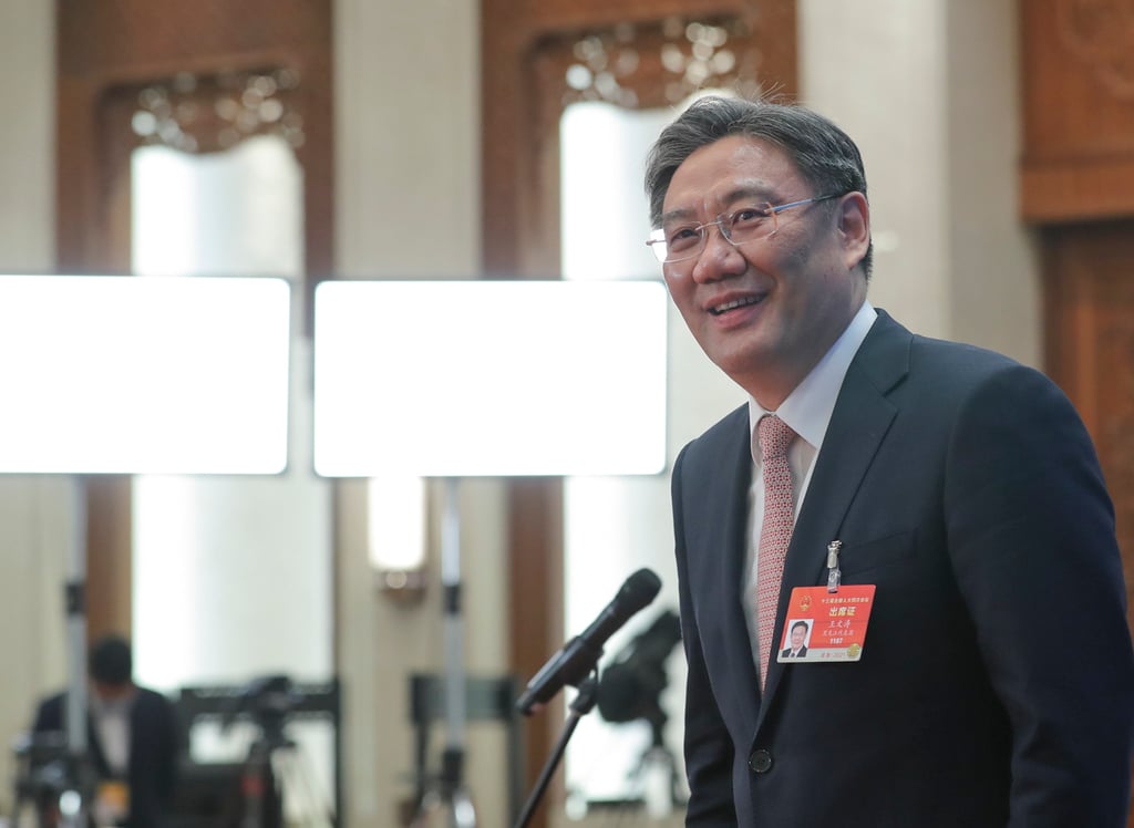 Chinese Minister of Commerce Wang Wentao, shown in March 2021 in Beijing after an interview via video link. Photo: Xinhua Chinese Minister of Commerce Wang Wentao, shown in March 2021 in Beijing after an interview via video link. Photo: Xinhua