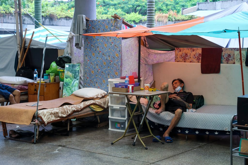 An encampment of homeless people at Tung Chau Street Park in Sham Shui Po. Photo: Edmond So An encampment of homeless people at Tung Chau Street Park in Sham Shui Po. Photo: Edmond So