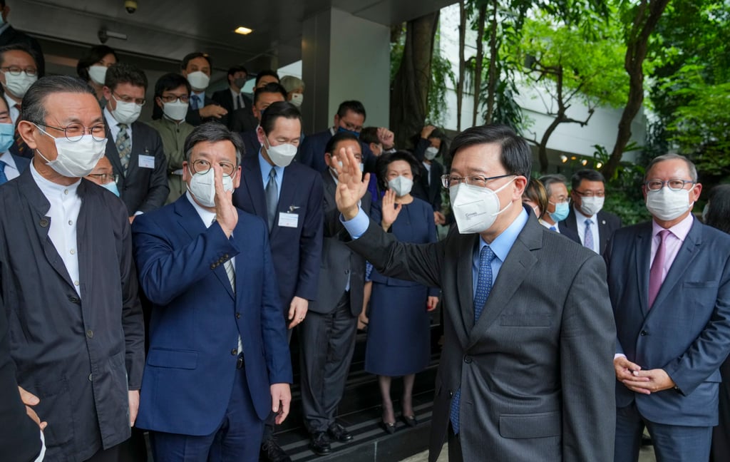 Chief Executive John Lee Ka-chiu greets the press in Bangkok during his visit to the economic forum. Photo: Sam Tsang Chief Executive John Lee Ka-chiu greets the press in Bangkok during his visit to the economic forum. Photo: Sam Tsang