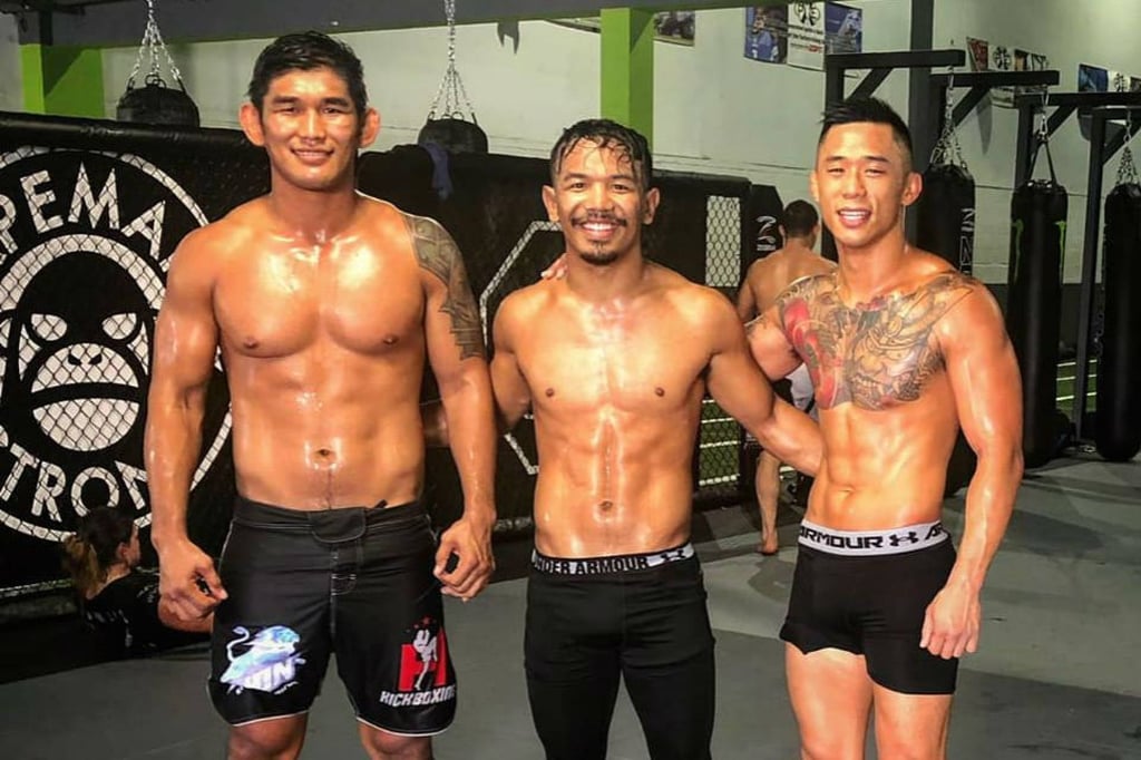 Martin Nguyen (right) trains with fellow ONE Championship fighters Tial Tang (centre) and Aung L N Sang. Photo: ONE Championship.