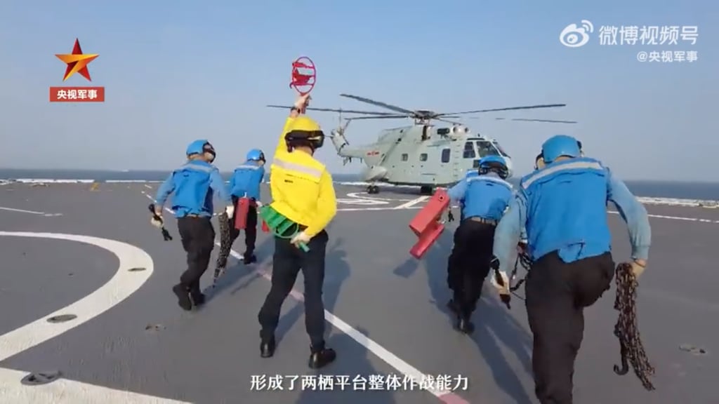China’s Type 075 ship has a full-length flight deck with room for six helicopters to operate at the same time. Photo: People’s Liberation Army Navy