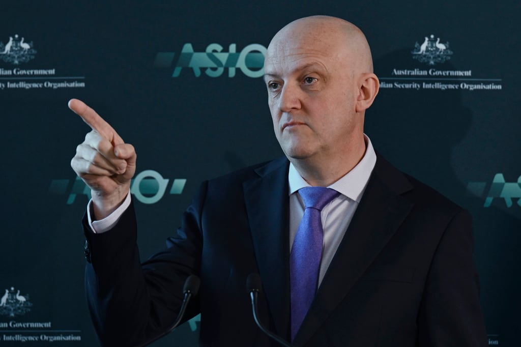 Australian Security Intelligence Organisation Director-General Mike Burgess talks to the media in Canberra on Monday. Photo: AAP Image via AP