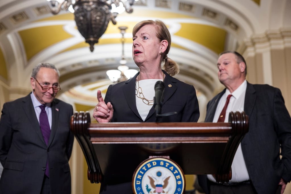 Democratic Senator Tammy Baldwin speaks to the media on the bill to protect same sex marriage in the US Capitol on Tuesday. Photo: EPA-EFE