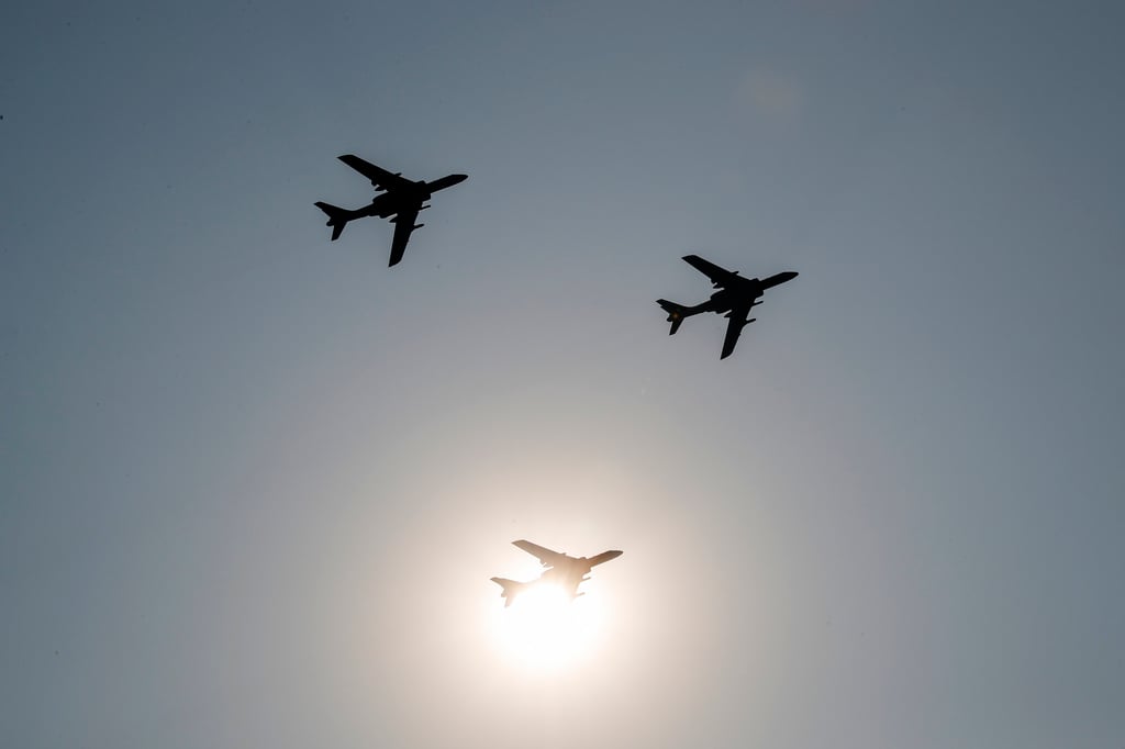 Chinese H-6 bombers fly in formation in 2019 during a parade to commemorate the Communist Party’s 70th anniversary. Photo: AP