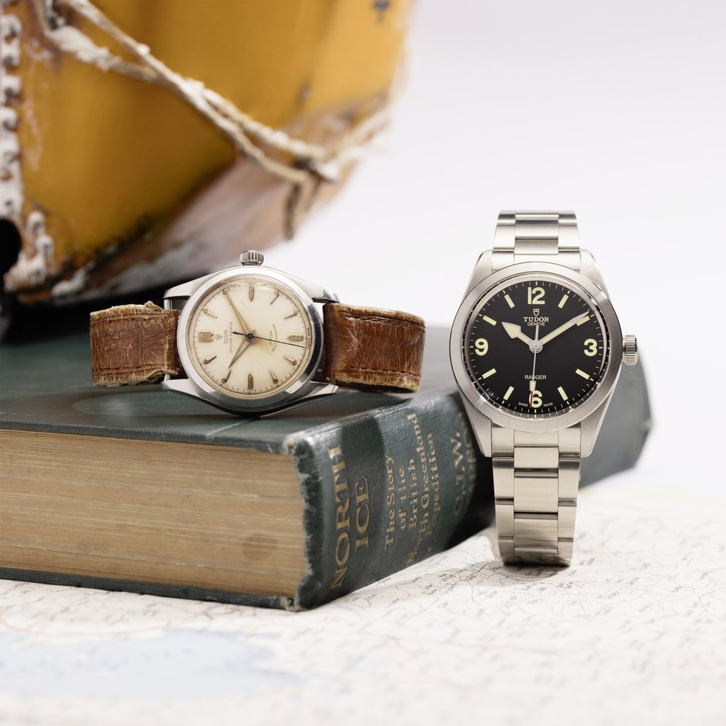 Then and now: a Tudor watch that went on the British North Greenland Expedition in the 1950s and the modern-day Ranger it inspired.