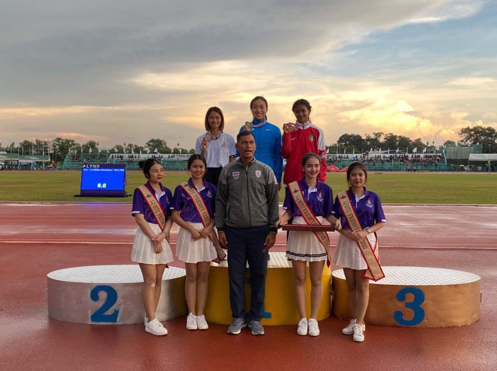 Shannon Chan tops the podium in the women’s triple jump in Bangkok. Photo: HKAAA