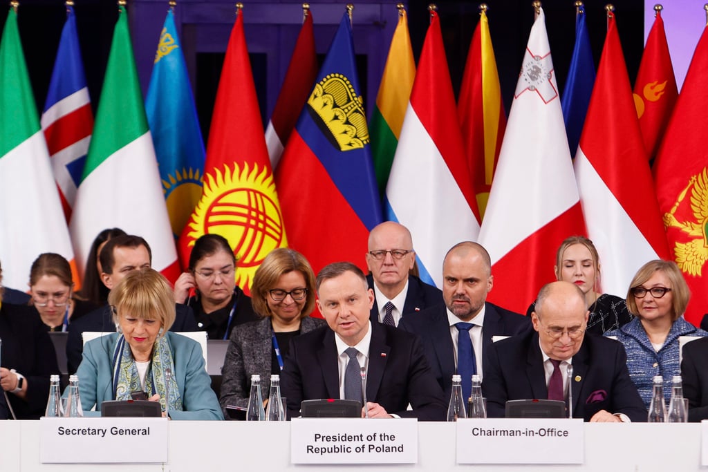 A high-level meeting of the Organisation for Security and Cooperation in Europe (OSCE) taking place in Poland. Photo: AP A high-level meeting of the Organisation for Security and Cooperation in Europe (OSCE) taking place in Poland. Photo: AP