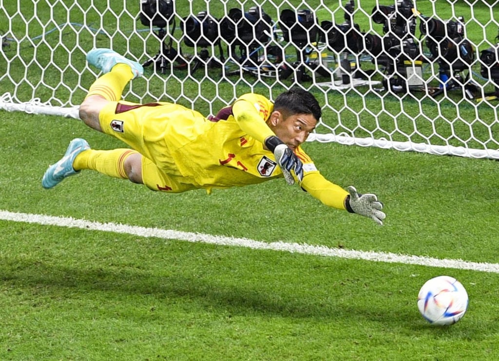 Japan’s Shuichi Gonda concedes a goal during the second half of the World Cup round of 16 match against Croatia on Monday. Photo: Kyodo