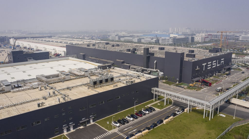 Tesla completed an upgrade of the Shanghai Gigafactory in August, increasing capacity by 30 per cent to 1 million cars a year. Photo: Bloomberg Tesla completed an upgrade of the Shanghai Gigafactory in August, increasing capacity by 30 per cent to 1 million cars a year. Photo: Bloomberg