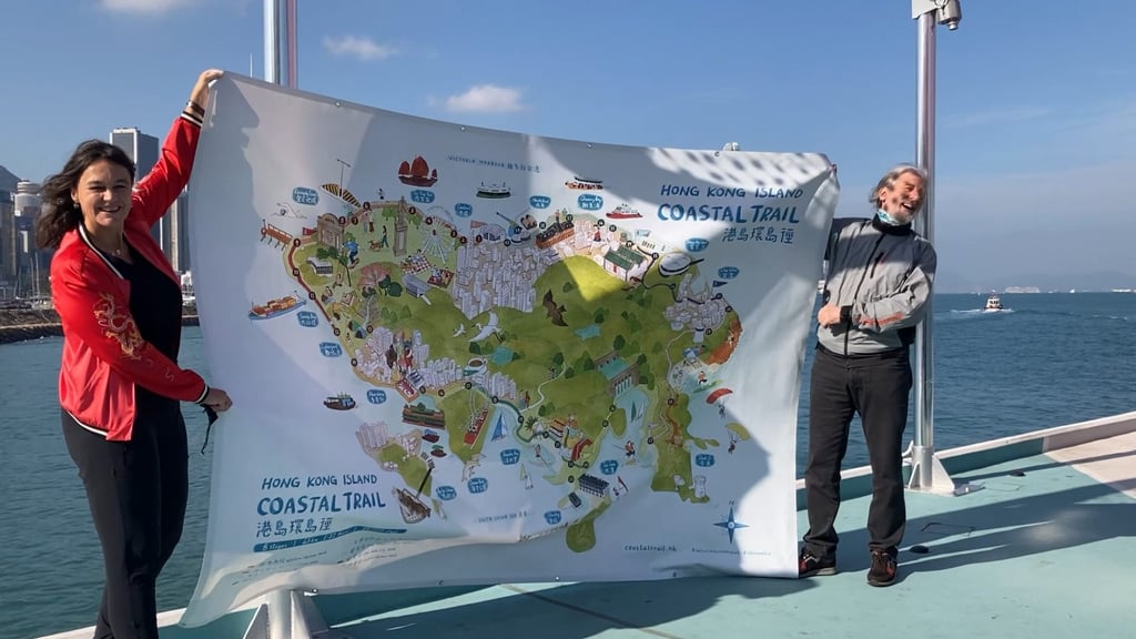 Ester van Steekelenburg, co-founder of the iDiscover app, and Paul Zimmerman, founder of Designing Hong Kong, at the opening ceremony for last year’s challenge. Photo: Coastal Trail Challenge